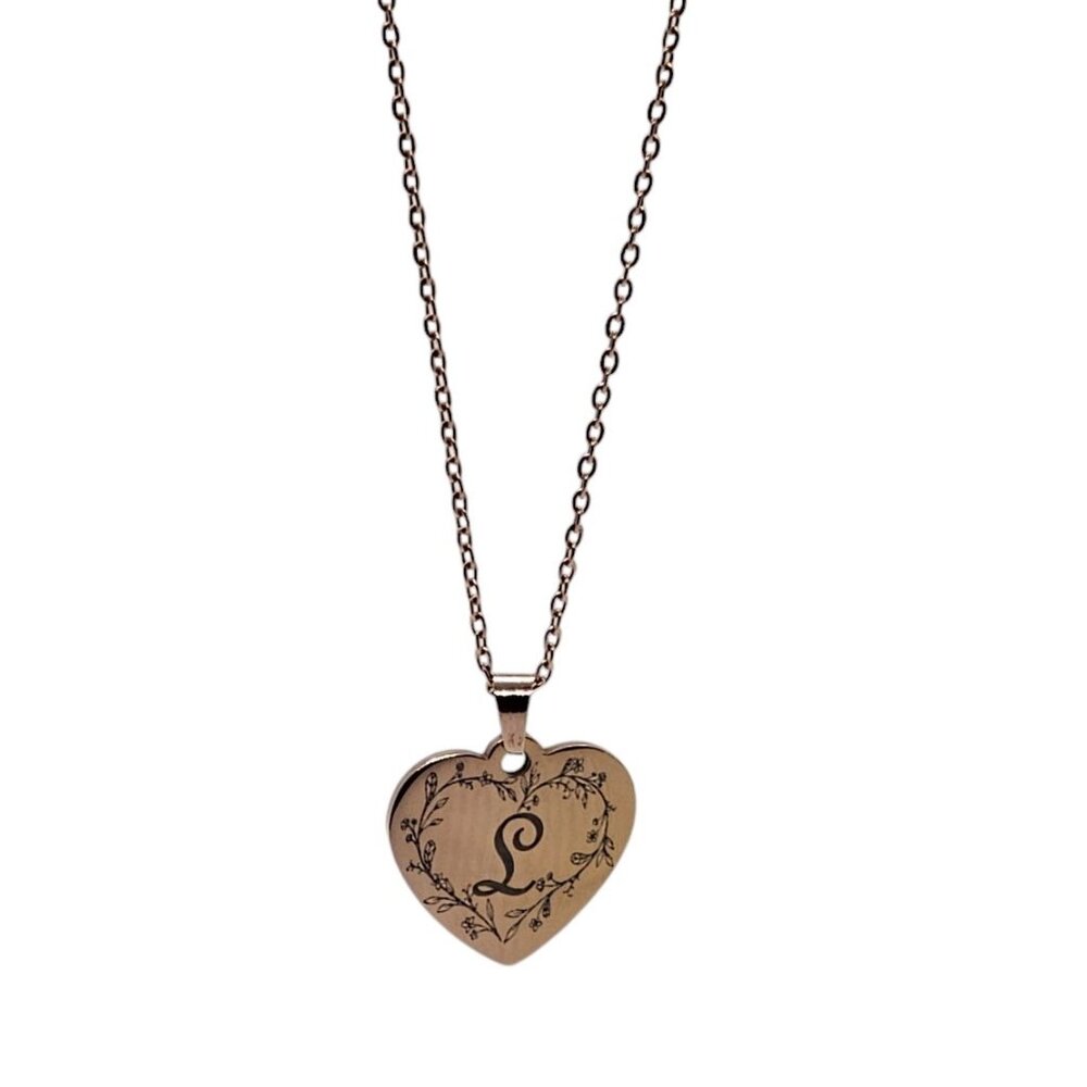 Heart Pendant Necklace Personalized Rose Gold Plate Stainless Steel- Custom Gift
